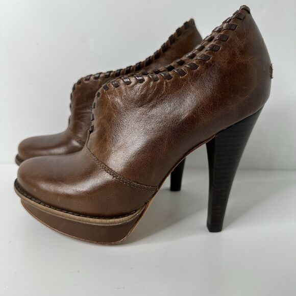 UGG Jamison Platform Pumps Booties Sz 6.5 Brown Leather Shearling Lined 5" Heel - Picture 13 of 16